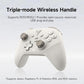 White triple-mode wireless gamepad controller with thumbsticks and side shoulder triggers