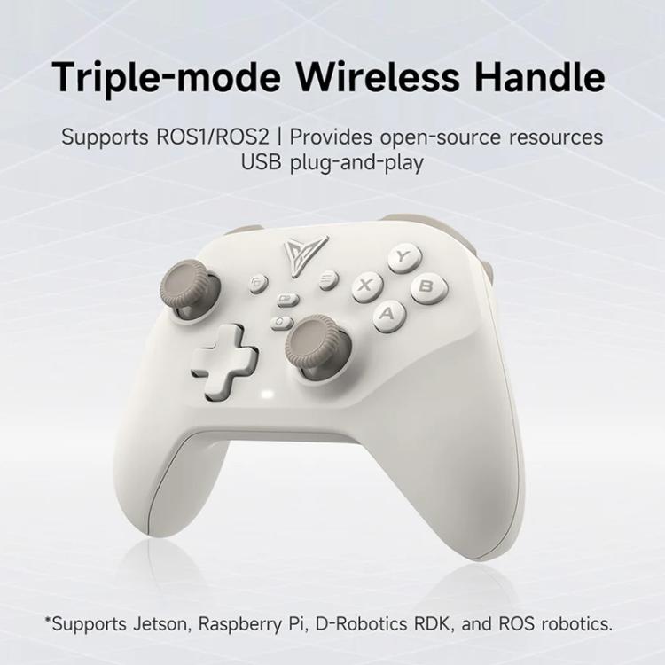 White triple-mode wireless gamepad controller with thumbsticks and side shoulder triggers