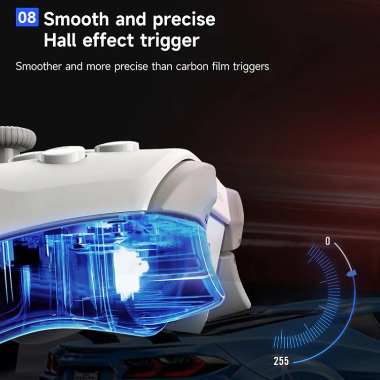 White wireless gamepad trigger area with curved blue light effect