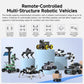White gamepad controller with thumbsticks and action buttons next to robotics models