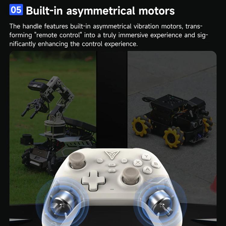 White gamepad controller with dual thumbsticks and glowing vibration effect