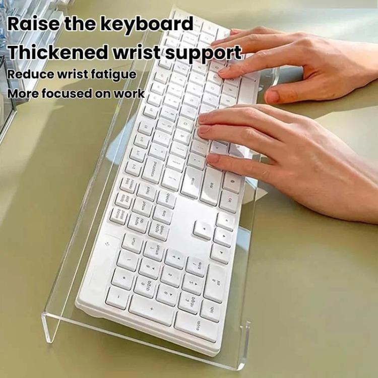 Clear acrylic keyboard stand bracket lifting a keyboard for comfortable typing