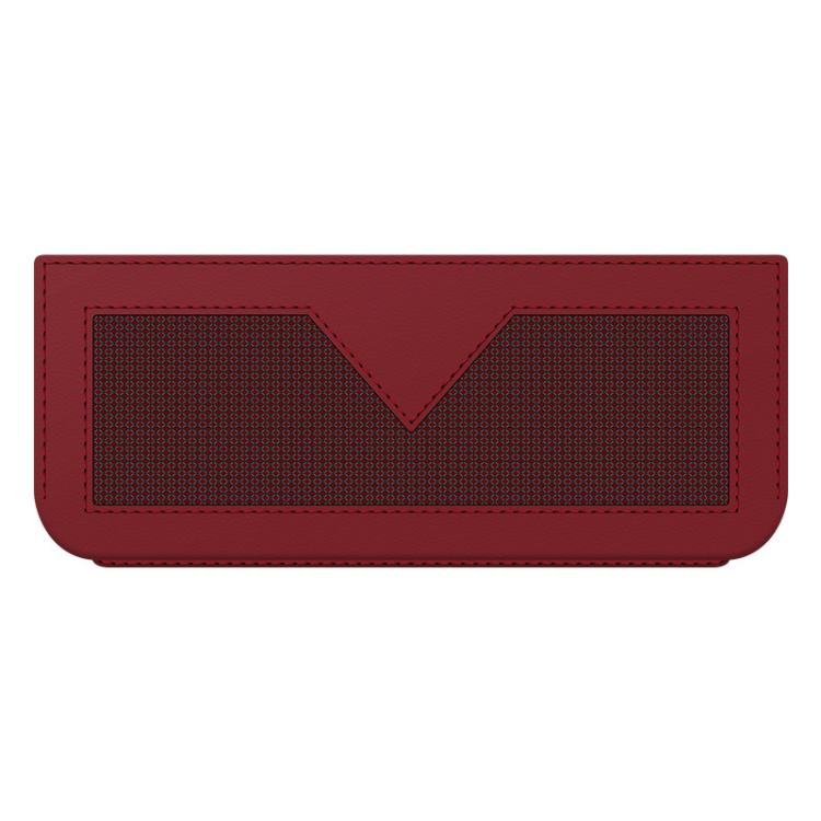 Red car storage net pocket bag with V-shaped center panel and mesh front.
