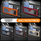 Orange car multi-function storage net bag with mesh pocket on a vehicle console.