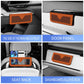 Orange car storage net bag attached inside vehicle door and seat back compartments.