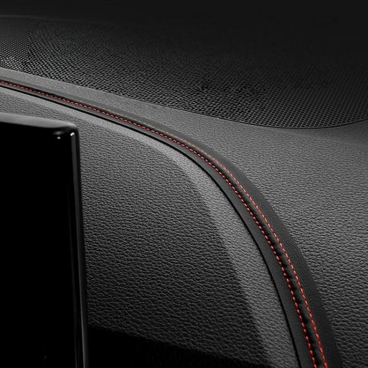 Car interior gap leather trim strip with red edge stitching
