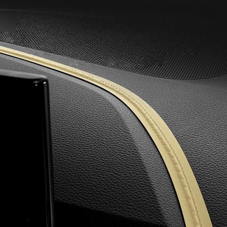 Car interior gap leather trim strip with light beige stitching