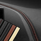 Black leather-style trim strip with red stitched edge and multicolor insert sections