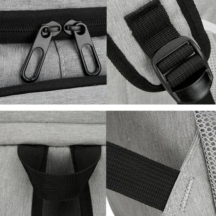 Light gray insulated cooler backpack with reinforced zipper pulls and adjustable strap buckles