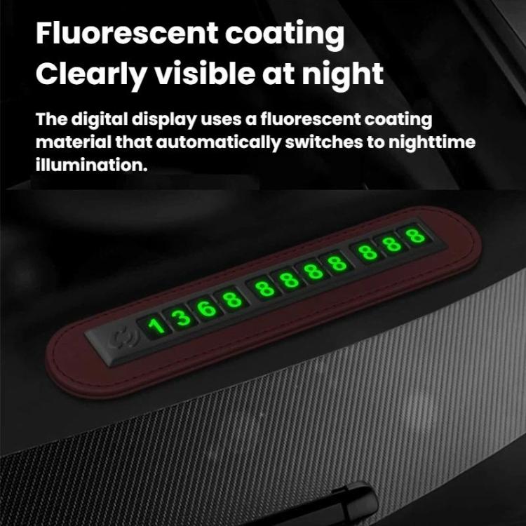 Temporary parking phone number sign, red with bright green fluorescent digit display