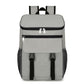 Vanaheimr insulated hiking backpack in gray, front zip pocket with padded top panel.