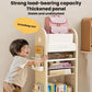 Rolling kids storage cart with layered compartments and side organizer bins