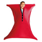 Red sensory body sock with arm openings and snap-studded front