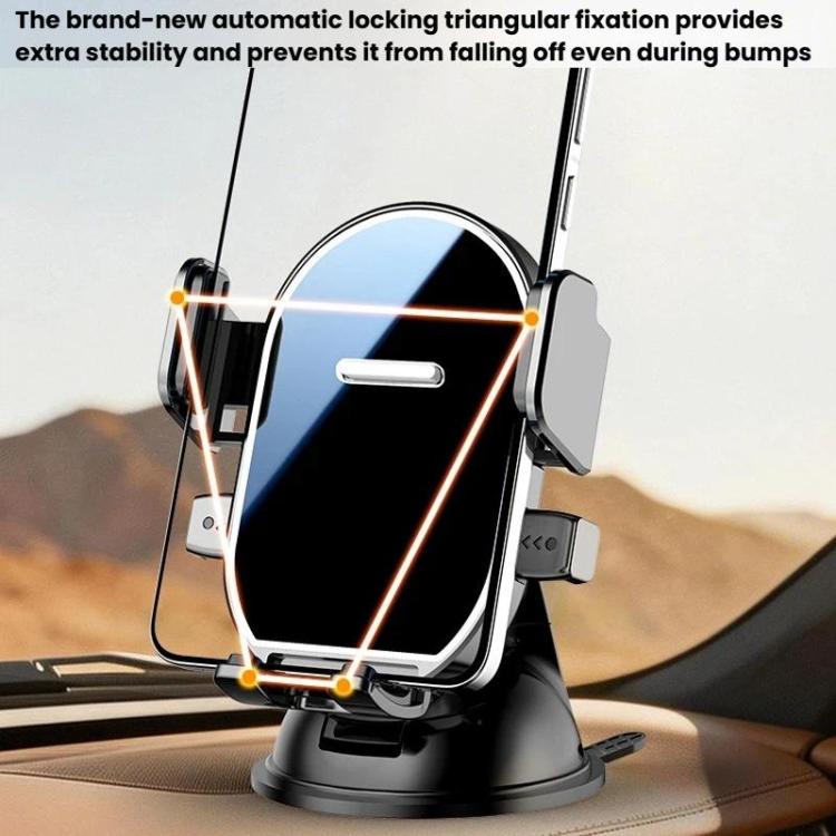Rotating car phone holder with vent clips and stabilizing fixation points