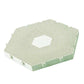 Green hexagon cat scratcher mat with honeycomb surface and round center cutout
