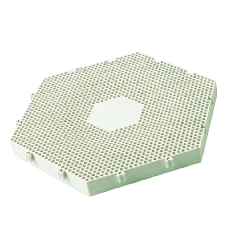 Green hexagon cat scratcher mat with honeycomb surface and round center cutout