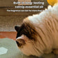 Light green hexagonal cat scratcher mat with honeycomb surface under cat paw