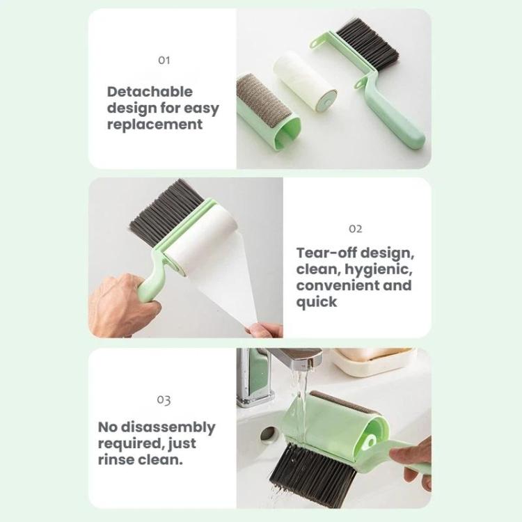 Lint roller brush with detachable roller heads for easy replacement