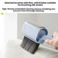Soft bristle lint roller brush with white base and blue roller head
