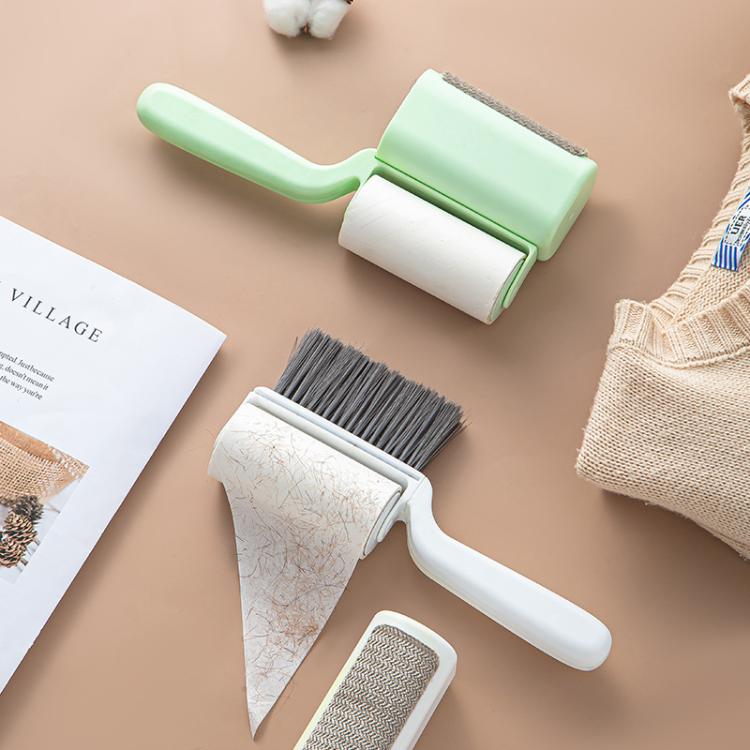 Lint roller brush set with mint and white handle with replacement roller refills