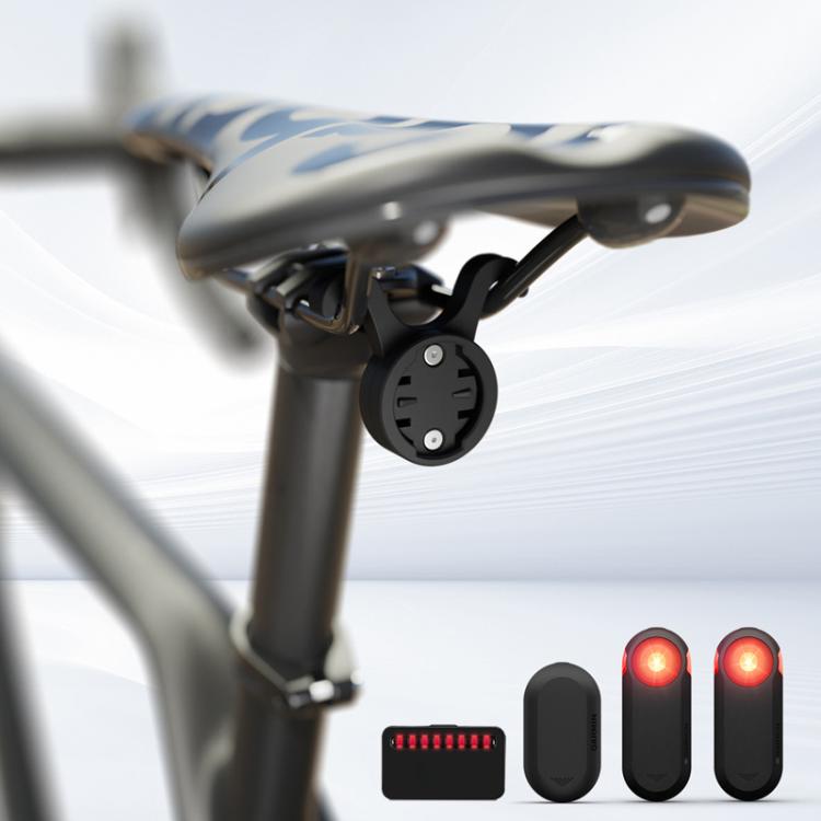 Black bike tail light mount bracket attached under bicycle saddle with mounting holes