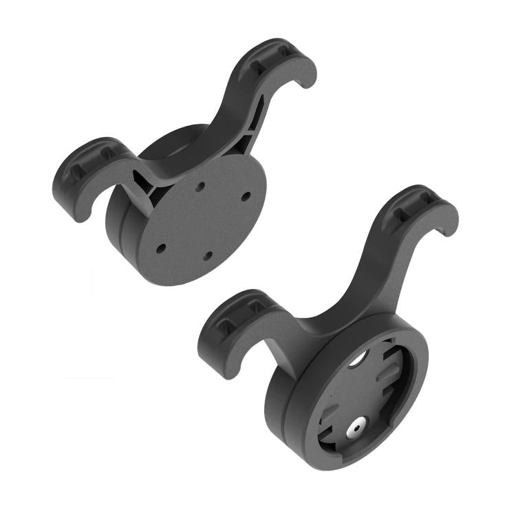 Pair of black bike tail light mounting brackets with adjustable clips and round base