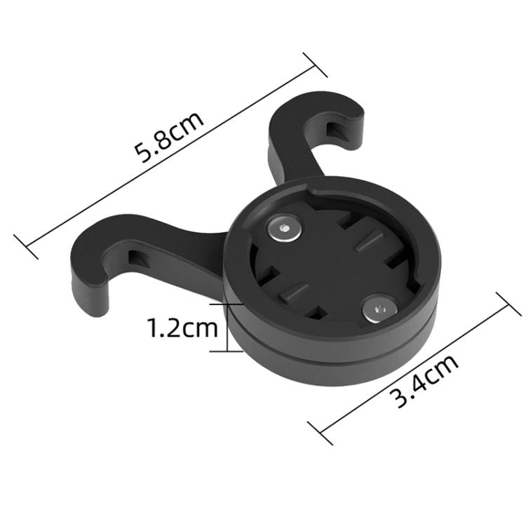 Black bike tail light mounting bracket with size measurements and curved side clamps
