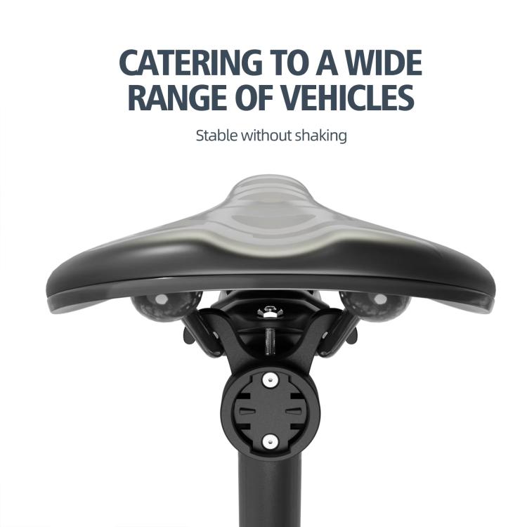 Black bike tail light mounting bracket installed under bicycle saddle with stable base