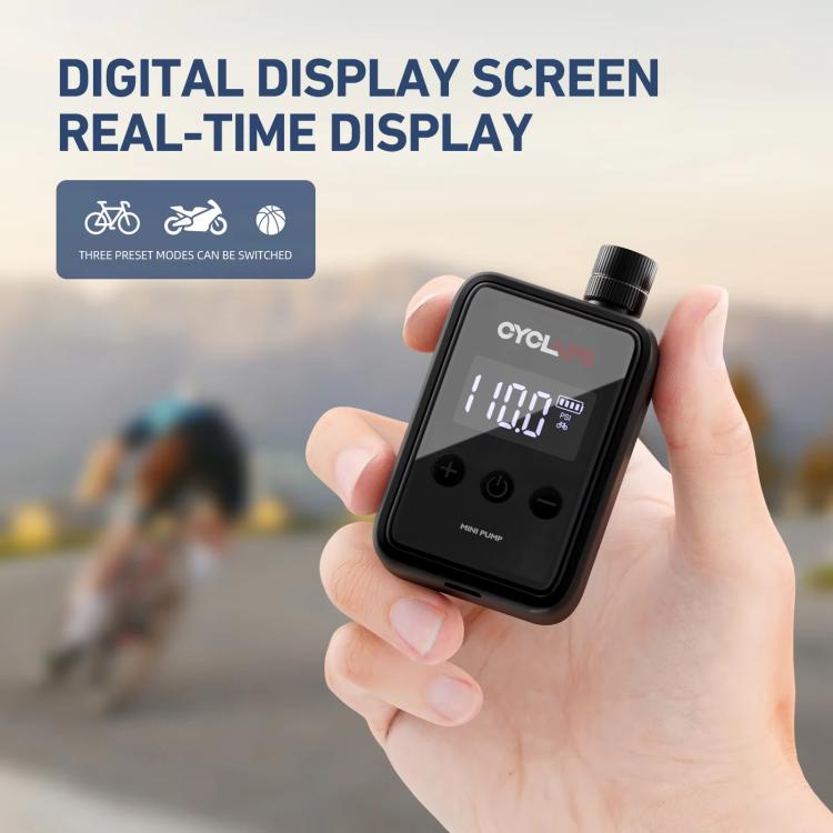 Black handheld air pump with digital screen and control buttons, smart inflator