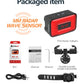Packaged bicycle radar tail light with red lens, black housing, and mounting accessories