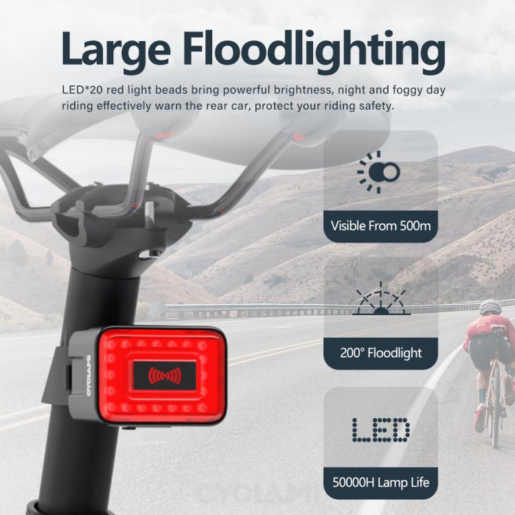 Bicycle-mounted radar tail light with red LED window and radar waveform display