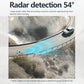Radar detection graphic with blue coverage arc for a bicycle tail light system
