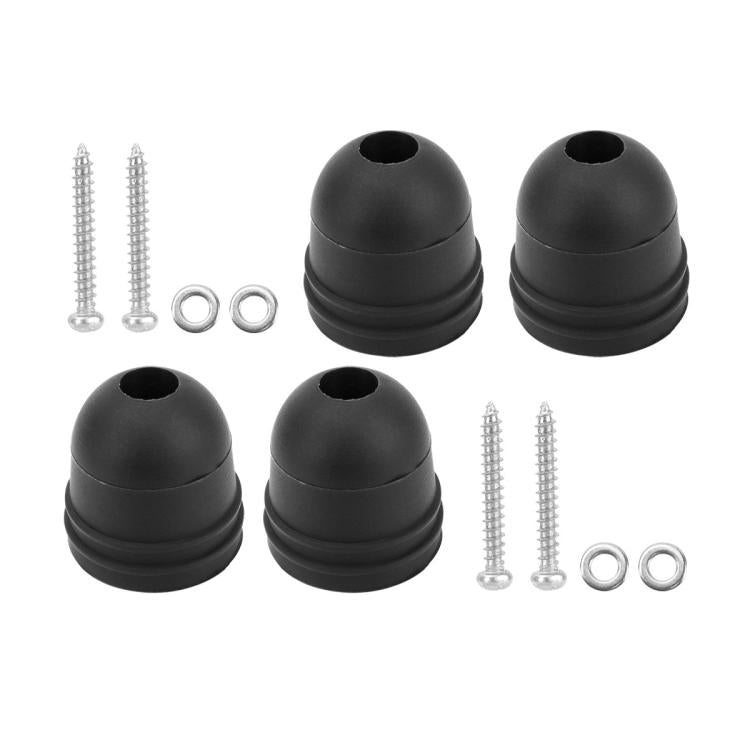 4 black rubber RV door bumper pads with stainless screws and washers