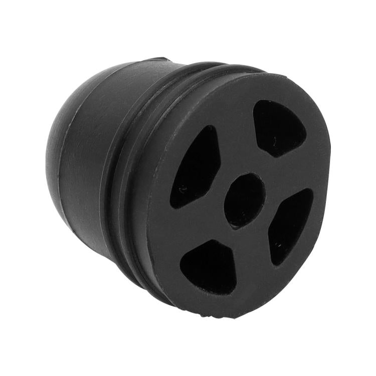 Black rubber RV door bumper pad with three mounting holes and anti-collision design