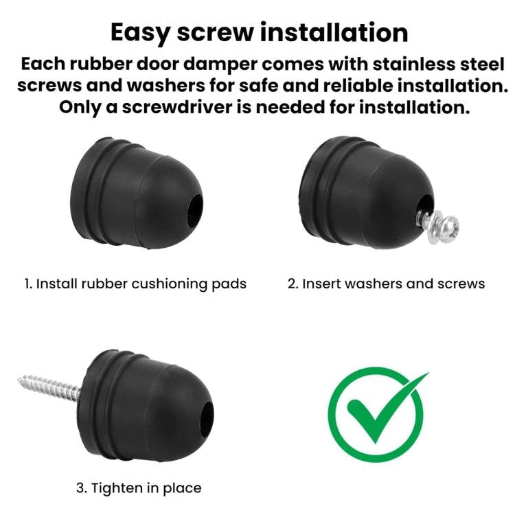Rubber door bumper pads with stainless screws and washers for easy screw installation