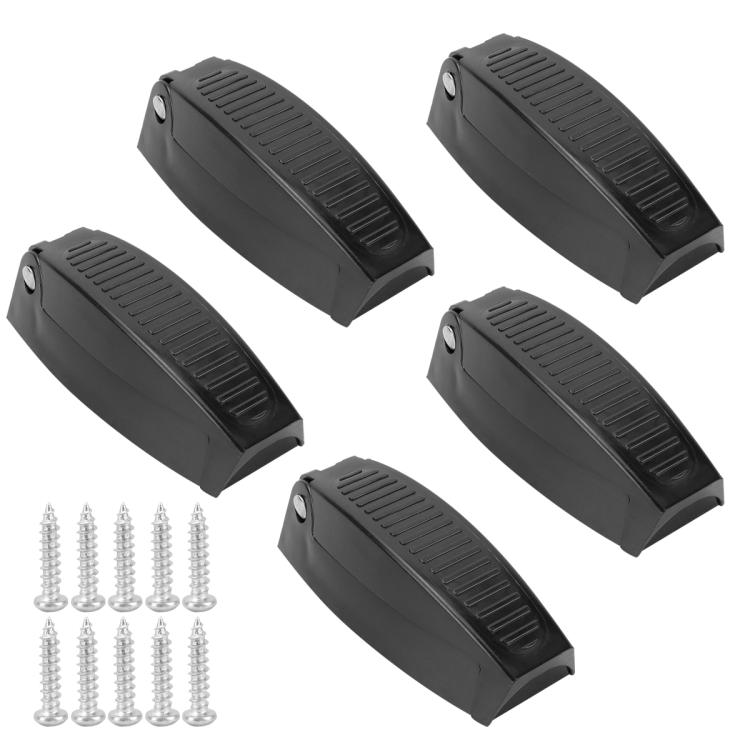 RV luggage door fixing clips, black plastic with screw holes (5-pack)