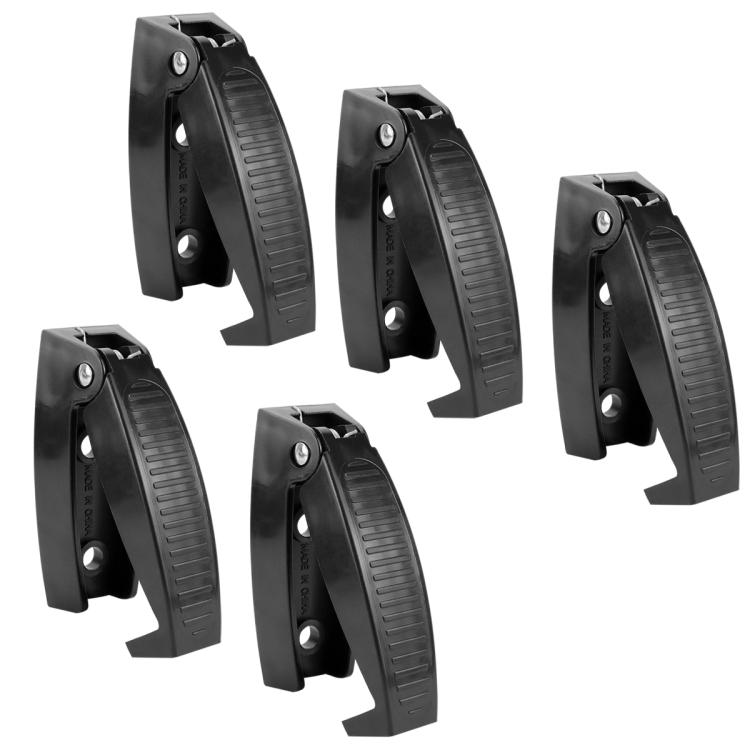 Set of black RV luggage door fixing clips with round metal mounting bolts