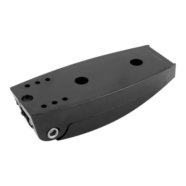 Rectangular black RV luggage door fixing bracket with bolt base and holes
