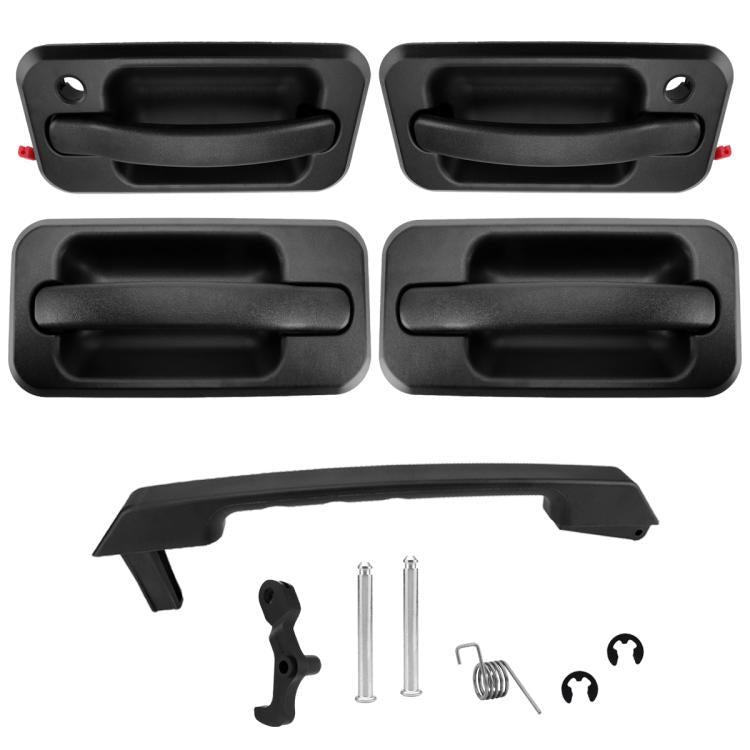 Black exterior door handle set with four handles and tailgate handle, complete kit