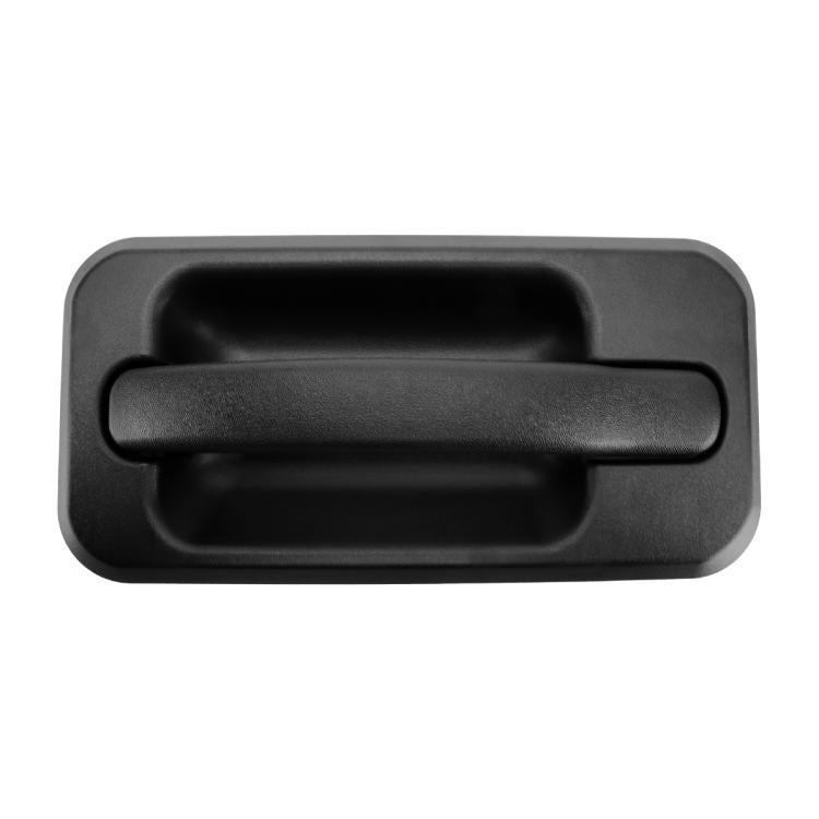 Black exterior door handle with textured grip, molded housing