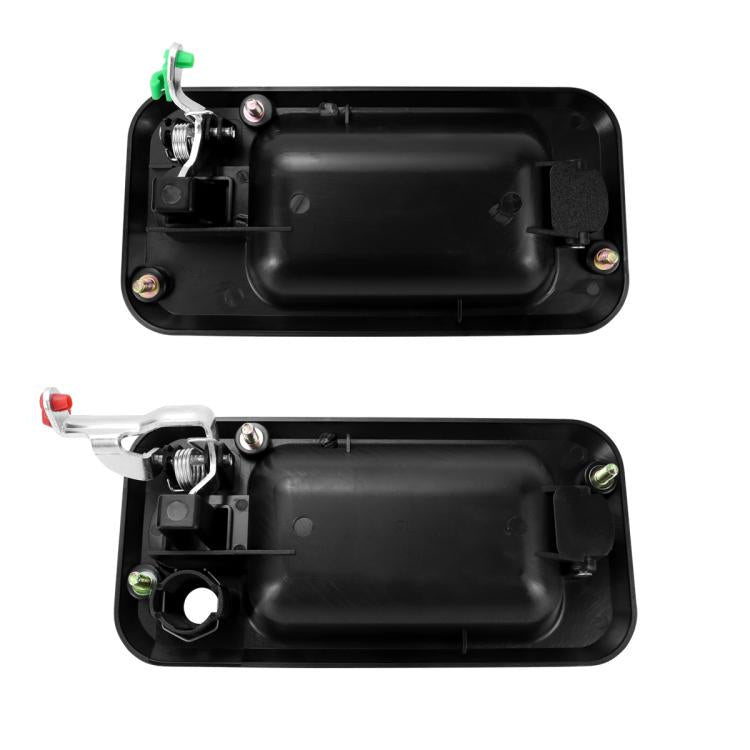 Black exterior door handle assembly with latch parts and mounting bracket