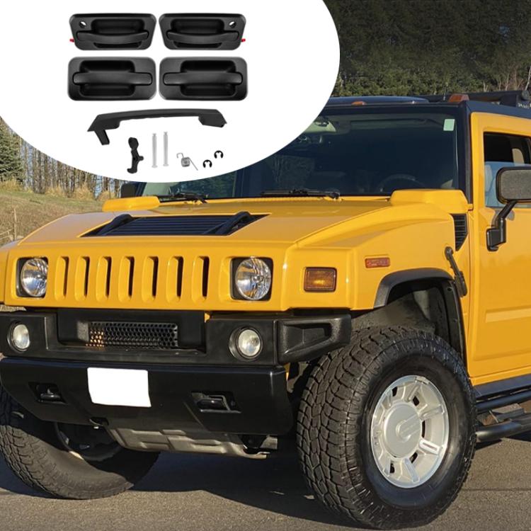 Exterior handle set installed on SUV: four door handles and tailgate handle, black