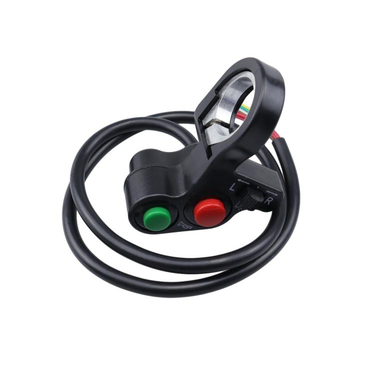 ATV handlebar thumb switch with green and red buttons and black cable