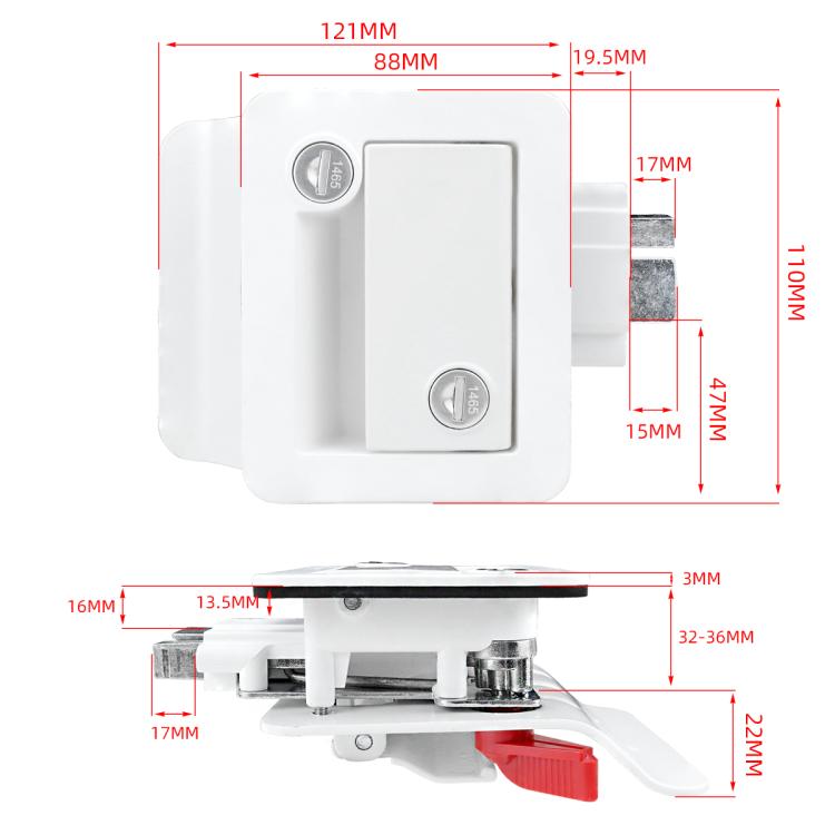 RV Conversion With Internal And External Opening Metal Panel Door Latches, White, Chrome
