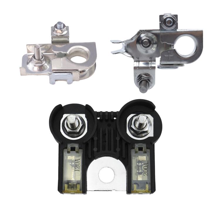 Copper bipolar battery terminals set with metal clamps and insulated mounting base