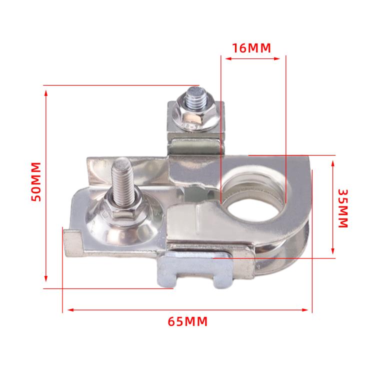 Metal bipolar battery terminal with two studs and circular side ring opening
