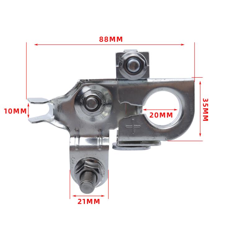 Metal bipolar battery terminal bracket with two mounting studs and side ring hole