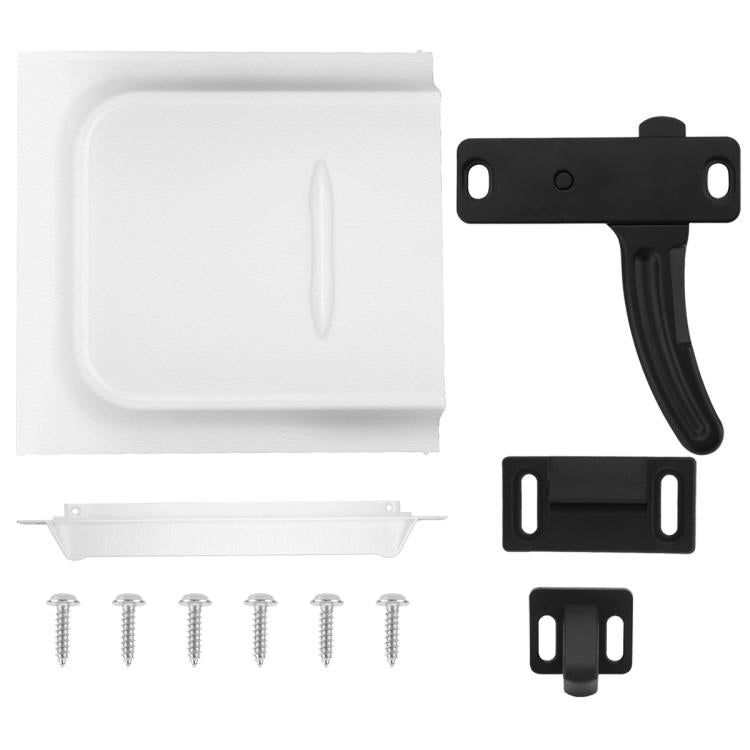 RV door lock UV cover kit with white and black panels, handle, brackets, and screws