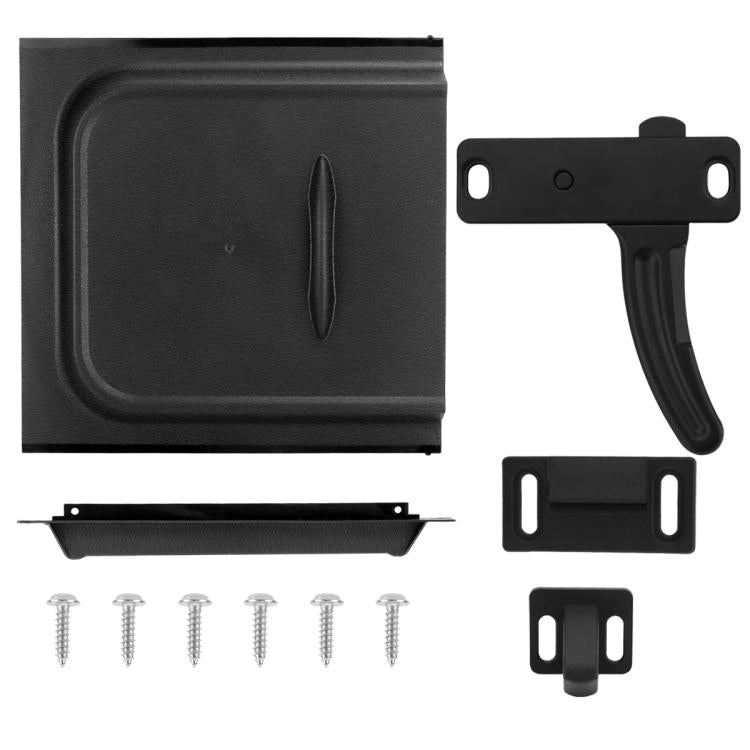 Black RV door lock UV cover panel with handle and mounting bracket components