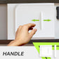 Hand pressing the handle on a white RV door lock UV cover panel